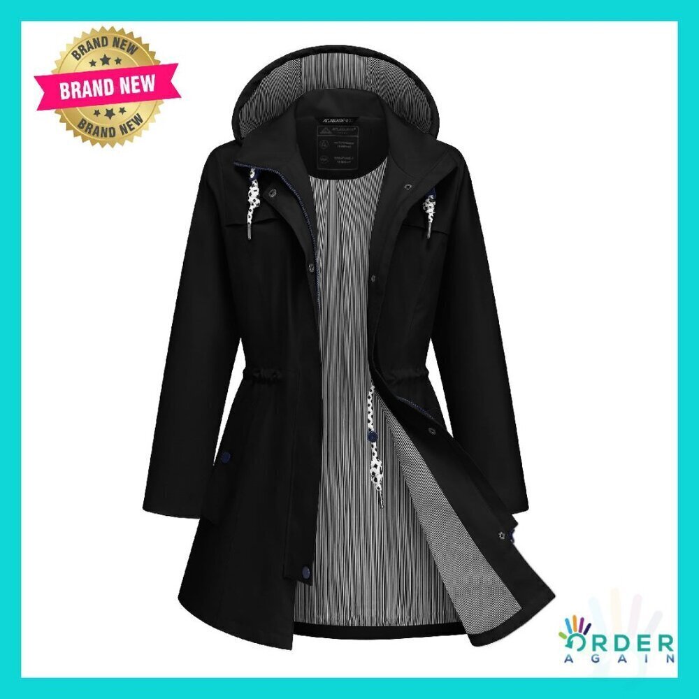 Waterproof Lightweight Raincoat Hooded Trench Coat Elegant Windbreaker Outdoor